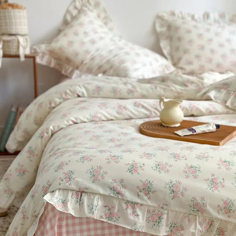 Twin XL Duvet Cover Set (Pink & Cream Floral)
